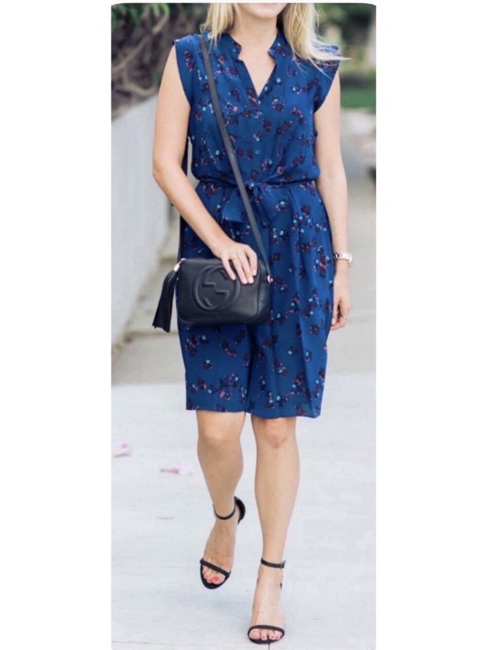 Rebecca Taylor SILK Dress 4 Blue Floral Pinwheel Posy Cap Sleeve Tie Buttons